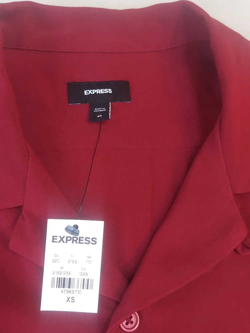 Express Men’s Short Sleeve Button-Down Shirt - Red- XS